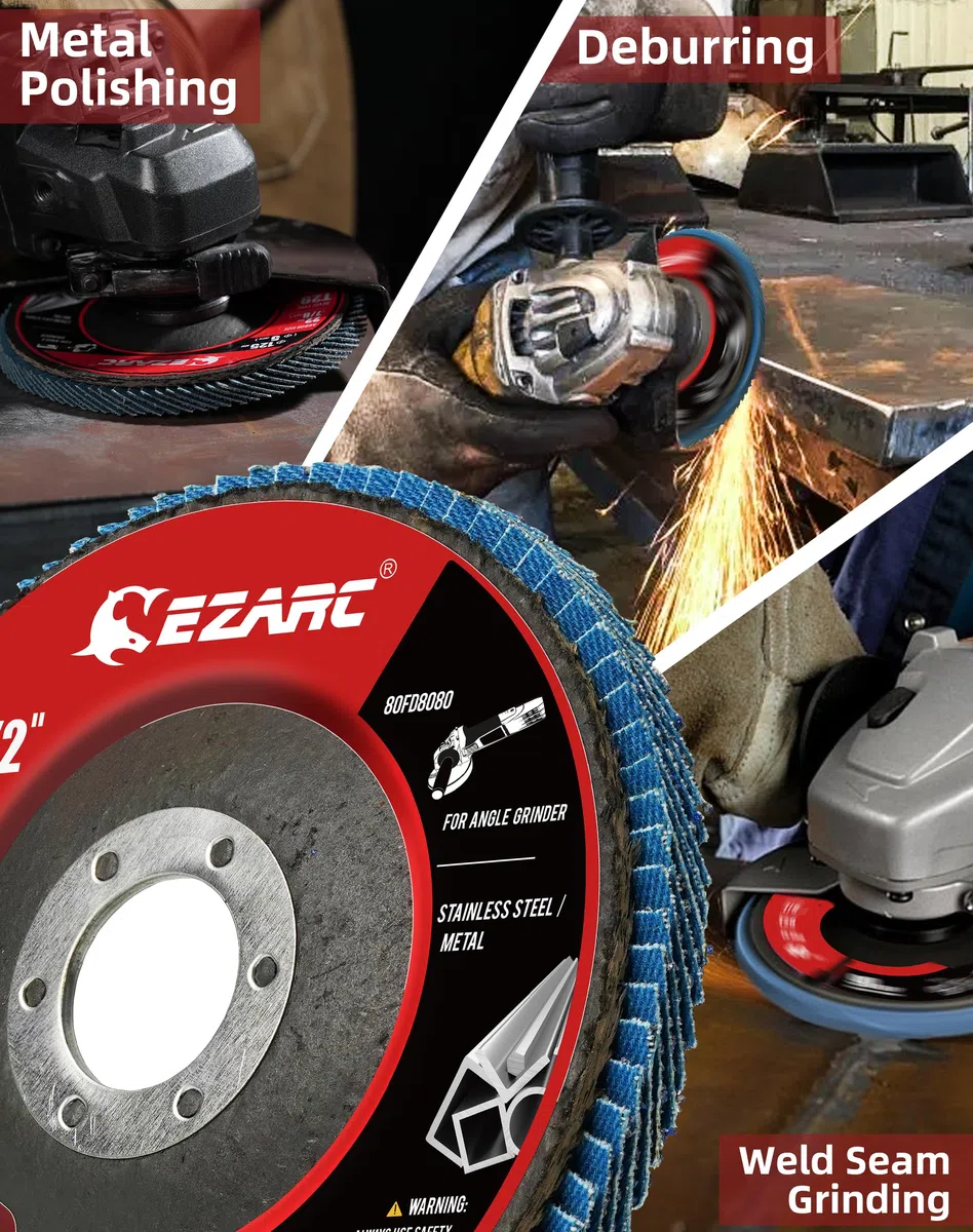 EZARC 115 mm Flap Discs, 80 Grit, Jumbo Zirkoniumdioxid Flap Disc Typ 29 zum Schleifen, Entrosten, Finishen, Schleifen und Entgraten (12 Stk.)