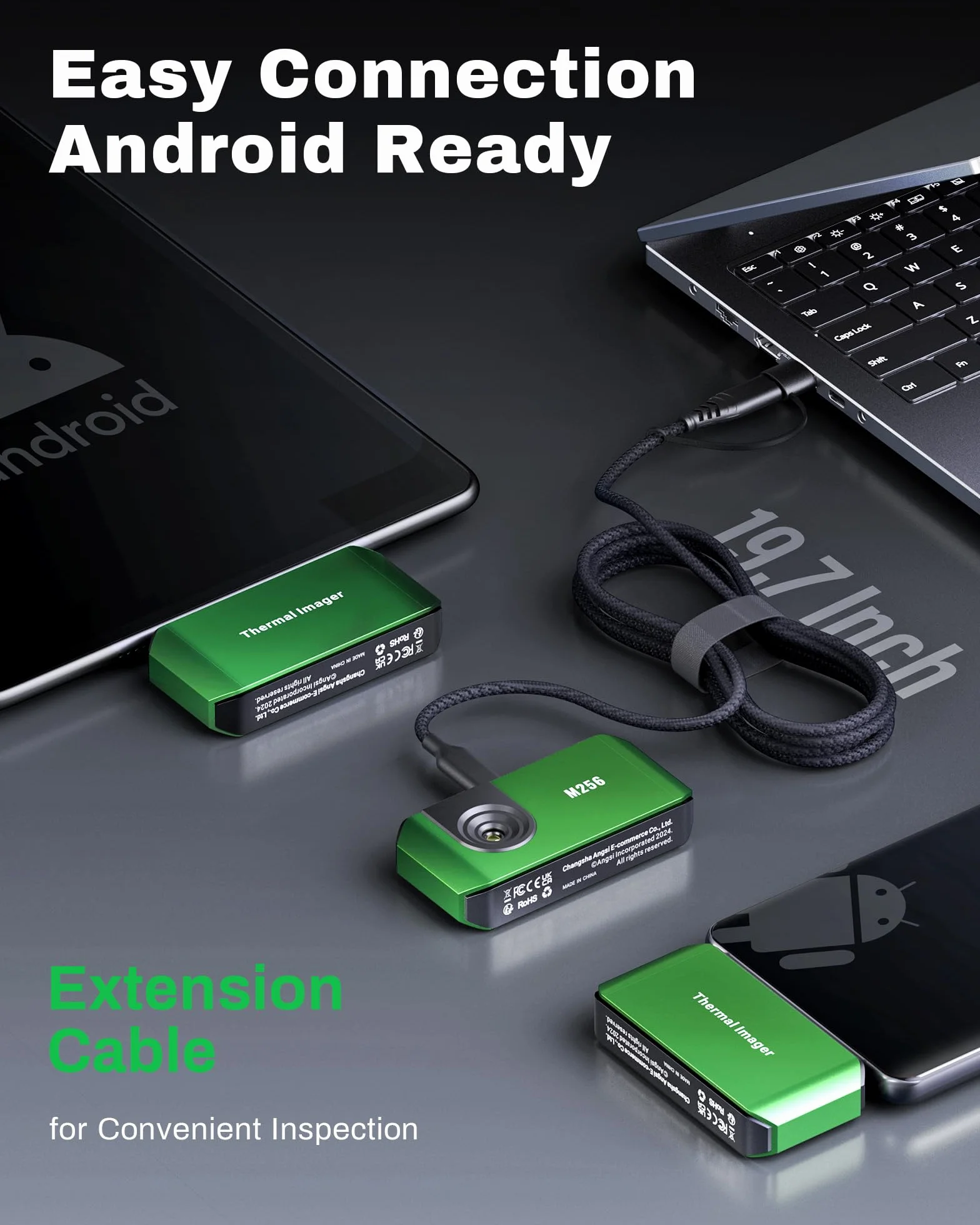 AMPBANK Wärmebildkamera Android, 512x384 TISR IR-Auflösung Wärmebildkameras mit 3D-Analyse, 25Hz Bildwiederholrate, -20℃ bis 450℃ Temperaturbereich, Thermal Camera für Smartphones, Tablets, PC