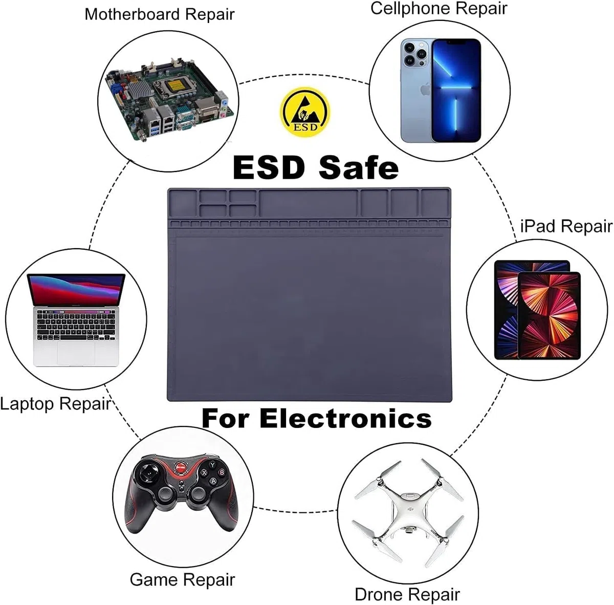 HPFIX Anti-Statik-Matte für Elektronik, Premium hitzebeständige ESD sichere Lötmatte mit ESD-Armband und Erdungskabel für Computer, Laptop, Handy und iPad Reparaturen