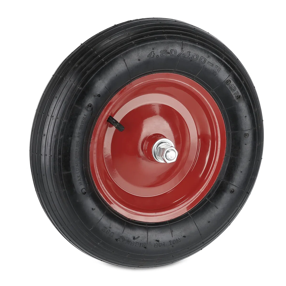 Relaxdays Schubkarrenrad 4.80 4.00-8, luftbereift, Stahlfelge, mit Achse, 4 PR Ersatzrad Schubkarre, 120 kg, schwarz/rot