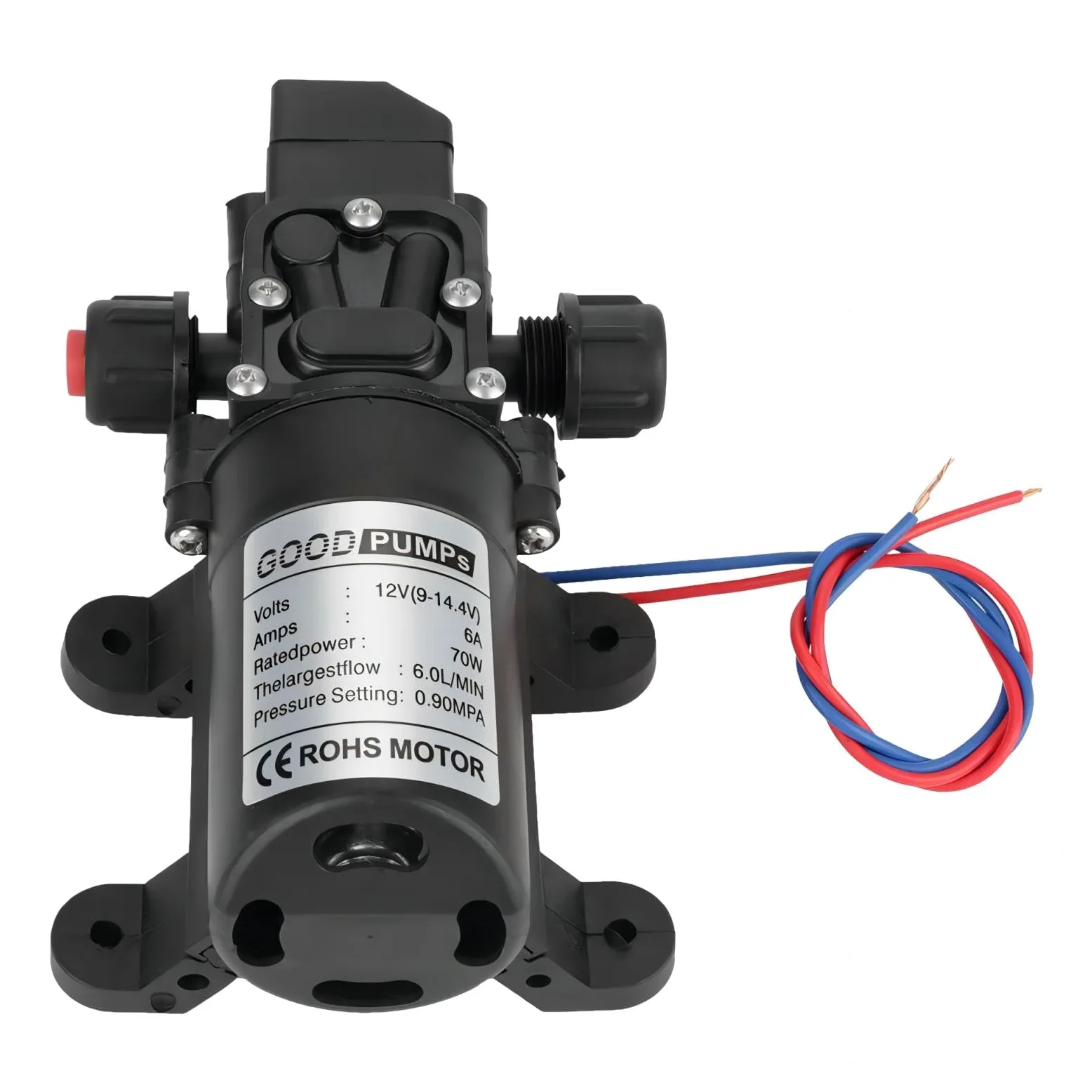 Wasserpumpe DC 12V Selbstansaugende Druckwasserpumpe 0.9Mpa 6L/Min Hochdruckpumpe Membranpumpe für Wohnwagen Wohnmobil Boote Garten