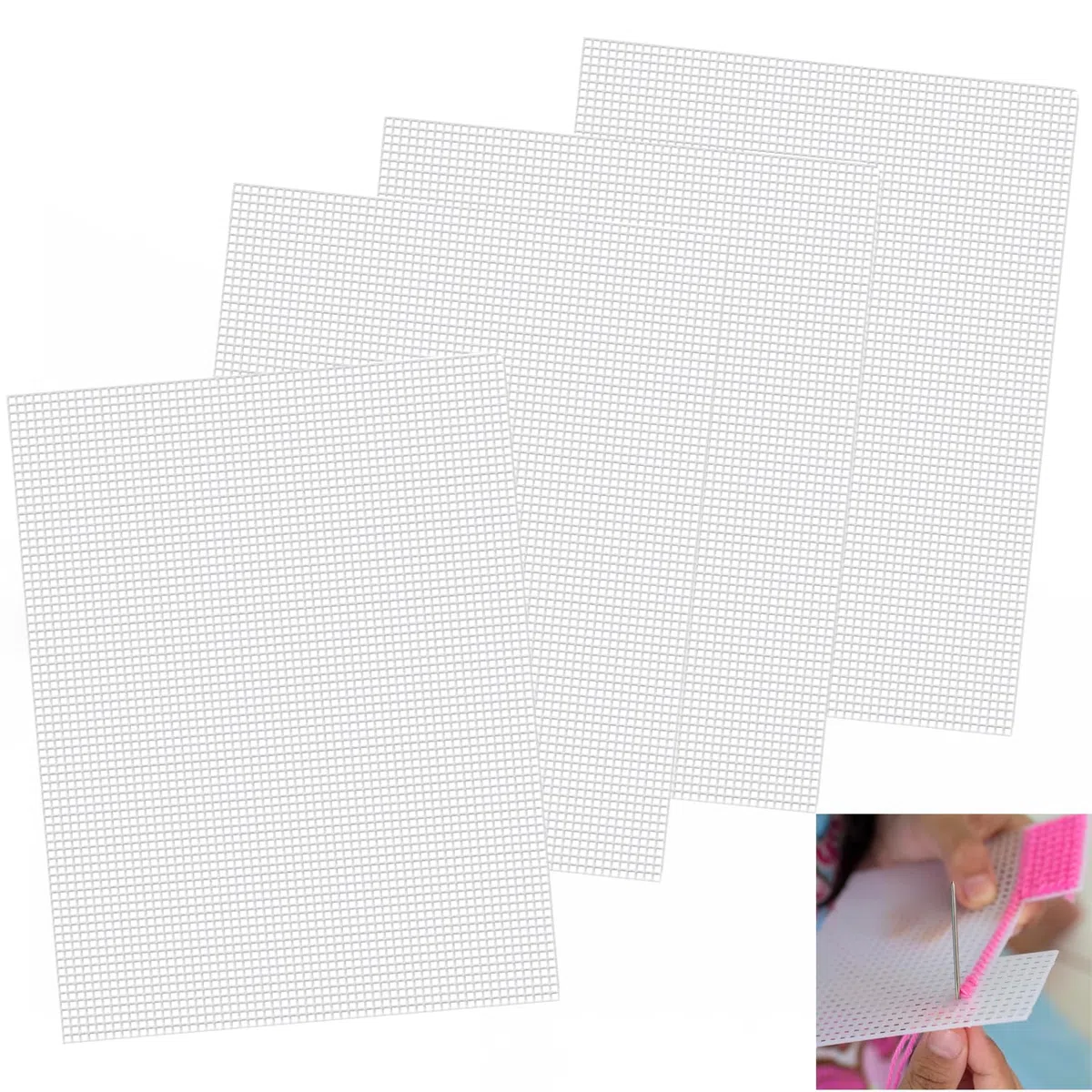 Plastikgitterfolien 4 Stück, Netzgewebe für Maskenaugen, weißes Kunststoffnetzleinwand für DIY-Handwerk, Stickerei, Stricken, Häkeln, Kreuzstich, Taschenherstellung