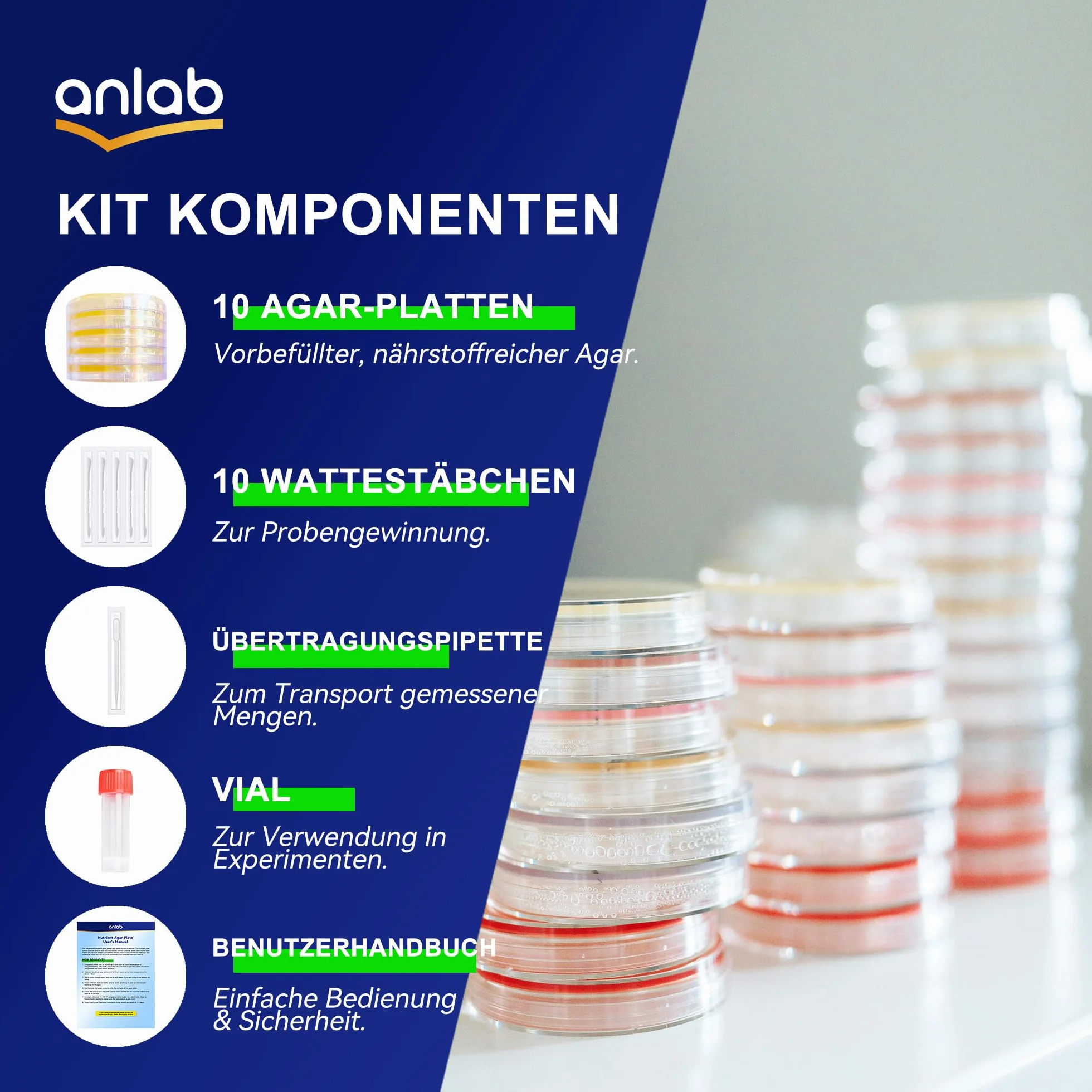 Nutrient Agar Petri Dishes Science Project Kit | Pre-Poured Agar Plates and Cotton Swabs for Science Experiments | Bacteria Science Kit - Sealed Separately (10)