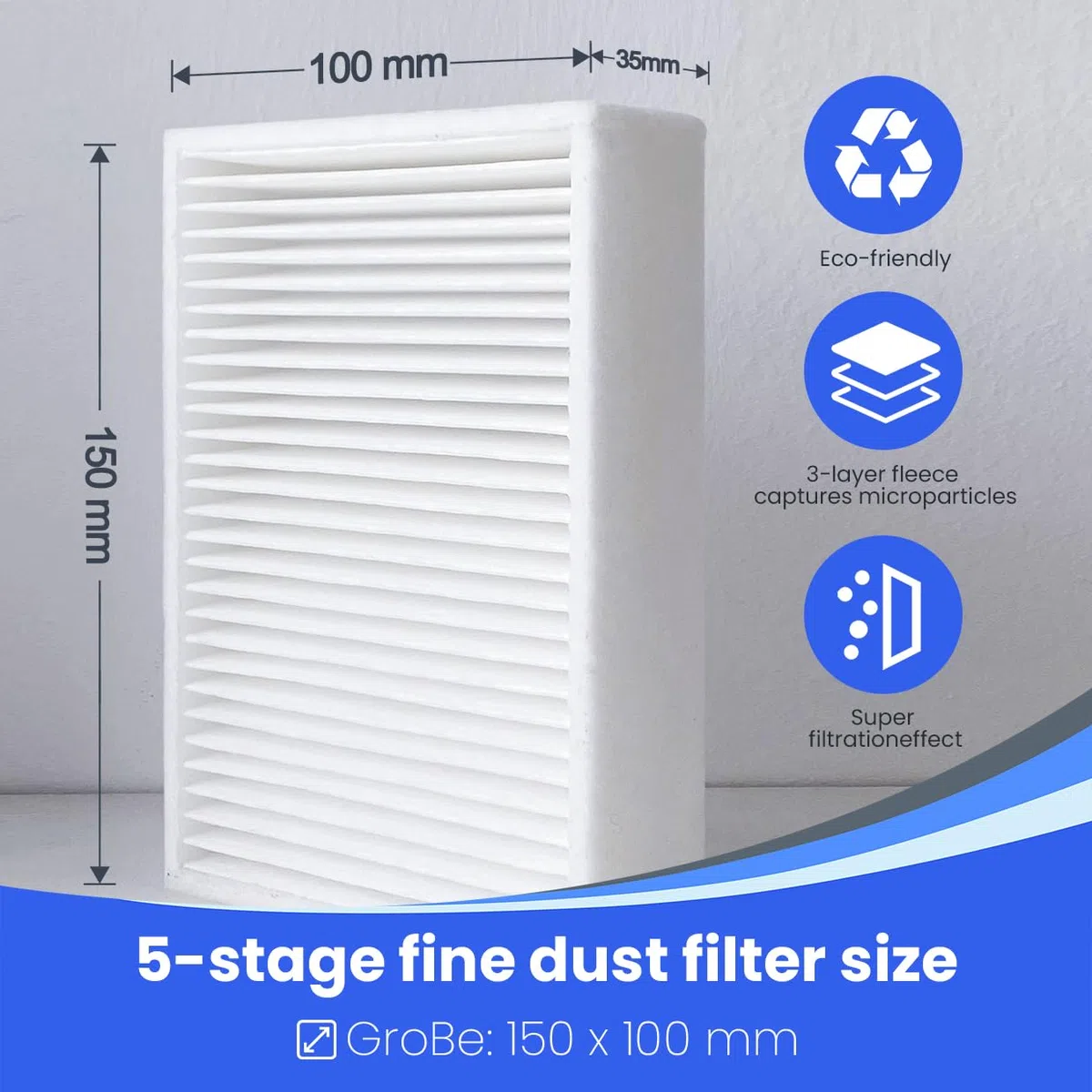effektiver Feinstaubfilter für Laserdrucker, 150 x 100 mm, 2 Stück
