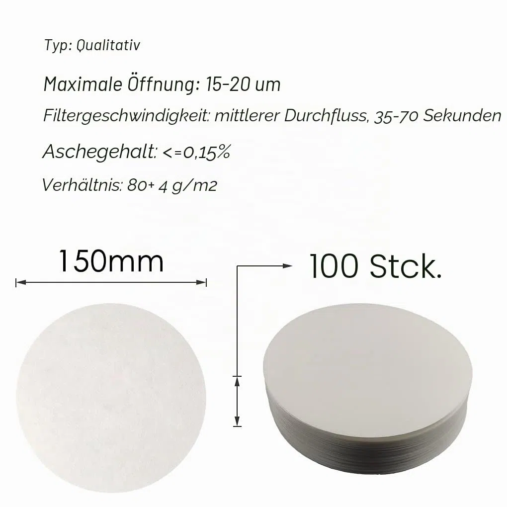 Filterpapier 150 mm, Packung zu 100, zum Einsatz in Wissenschaftsexperimenten als Filterpapier, auch als Filterpapier für Trichter