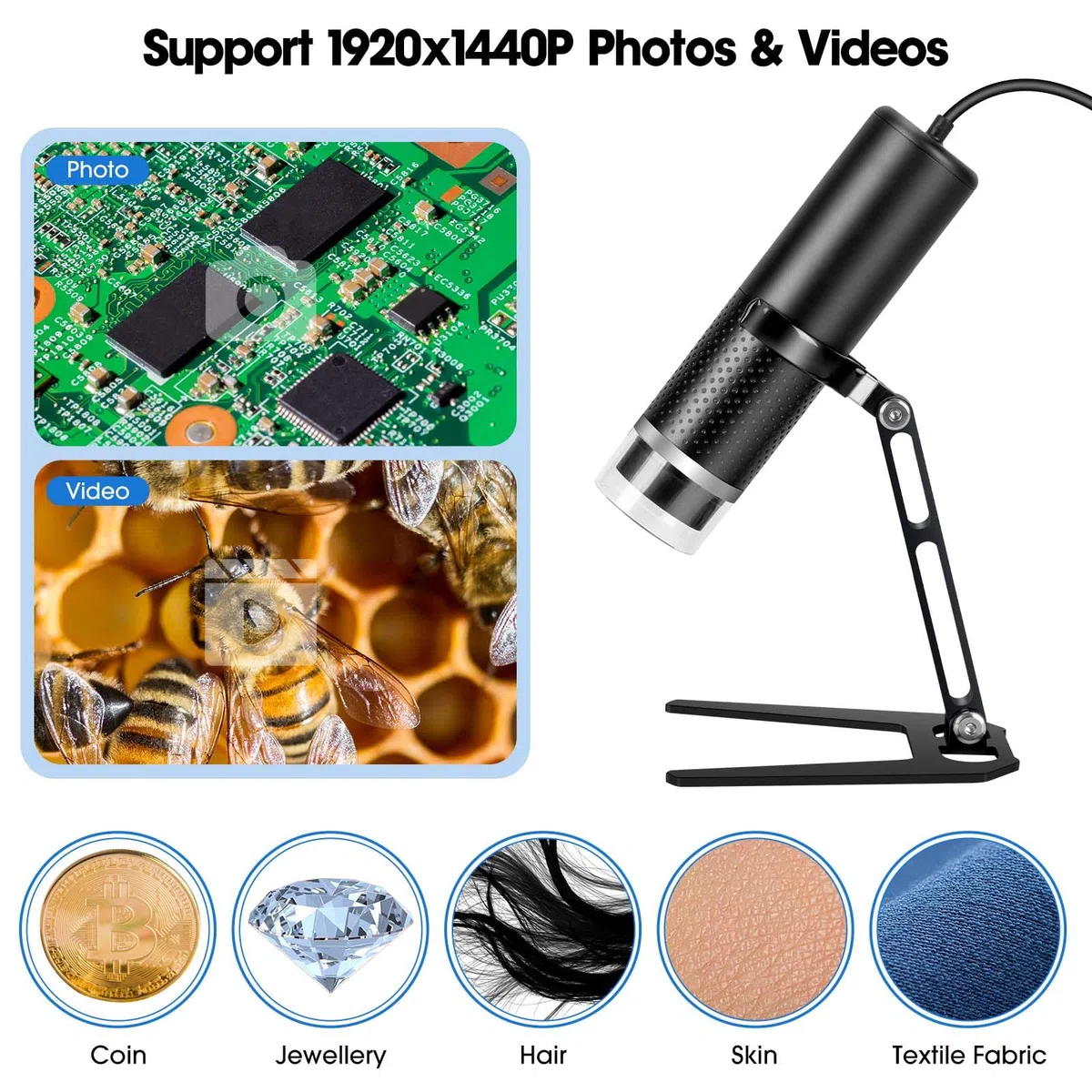 USB Digital Mikroskop Kompatibel mit iOS und Android Geräten, 1920x1440P HD tragbare Mikroskop Kamera für Erwachsene, Kinder, Studenten