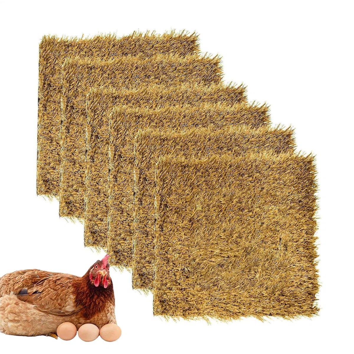 Hühnergras Teppich, Hühnchen -Nistpolster Für Hühnermantel, Natürliche Hühnerlegungsmatte, Künstliche Geflügelzubehör Für Gartenfarm Im Freien Im Freien, 6 Packung