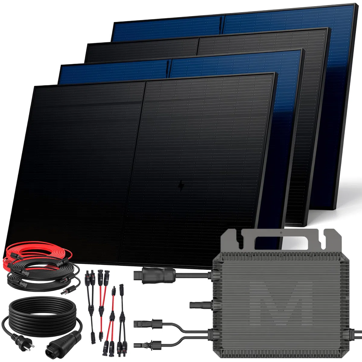 SUNNIVA 2000W Balkonkraftwerk BIFAZIAL FULLBLACK komplett Steckdose MARSTEK 800W Wechselrichter, PV Solaranlage, 4x 500W Glas Solarmodule, inkl. 5m Kabel, Bluetooth WIFI, Komplettset