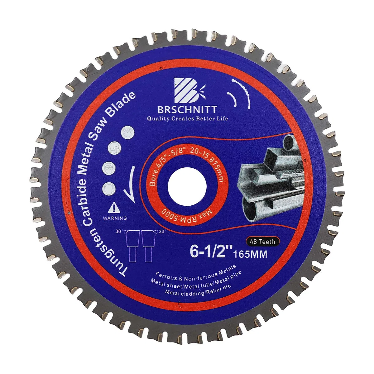 Kreissägeblatt Metall 165mm - BRSCHNITT 48T TCT Metallkreissägeblatt zum Schneiden von Eisen, Eisenrohren, Winkeleisen, Metall, für Kreissäge und Kappsäge,Bohrung:20/15.875MM