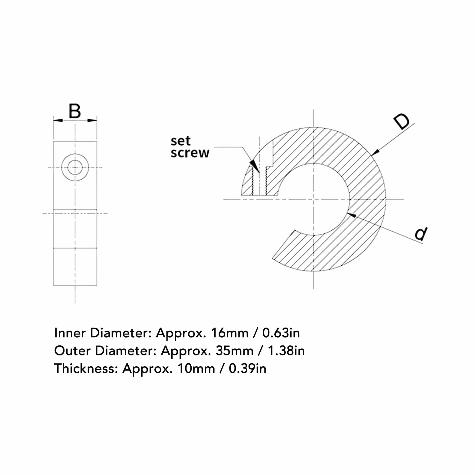 Set mit 4 Schellen für Linearschiene, ID-Ringe, 16 mm, Durchmesser 35 mm, Dicke 10 mm, Befestigungsring für Wellenbegrenzung aus Aluminiumlegierung mit M4-Schraube, All-in-One-Zange