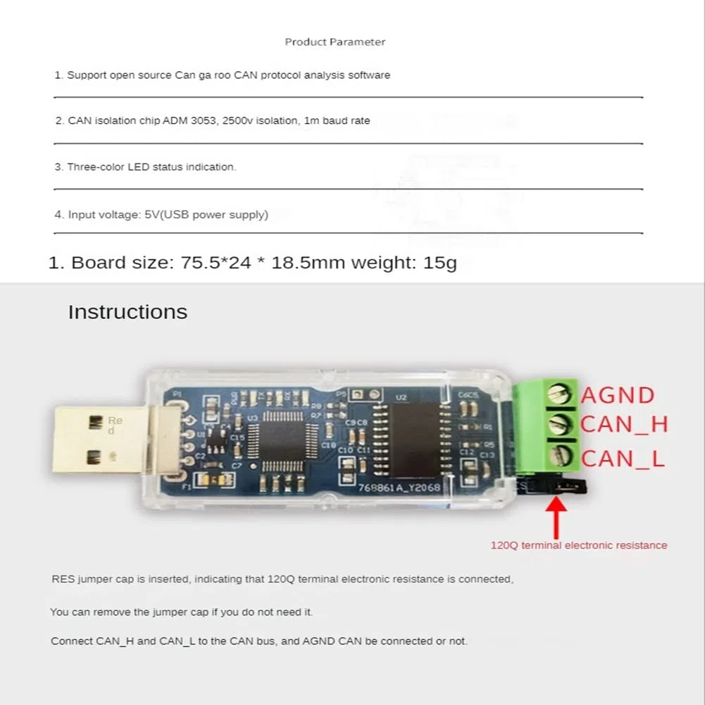 CANable USB to Converter Module CAN Canbus Debugger Analyzer Adapter Candlelight ADM3053 Isolierte Version CANABLE PRO