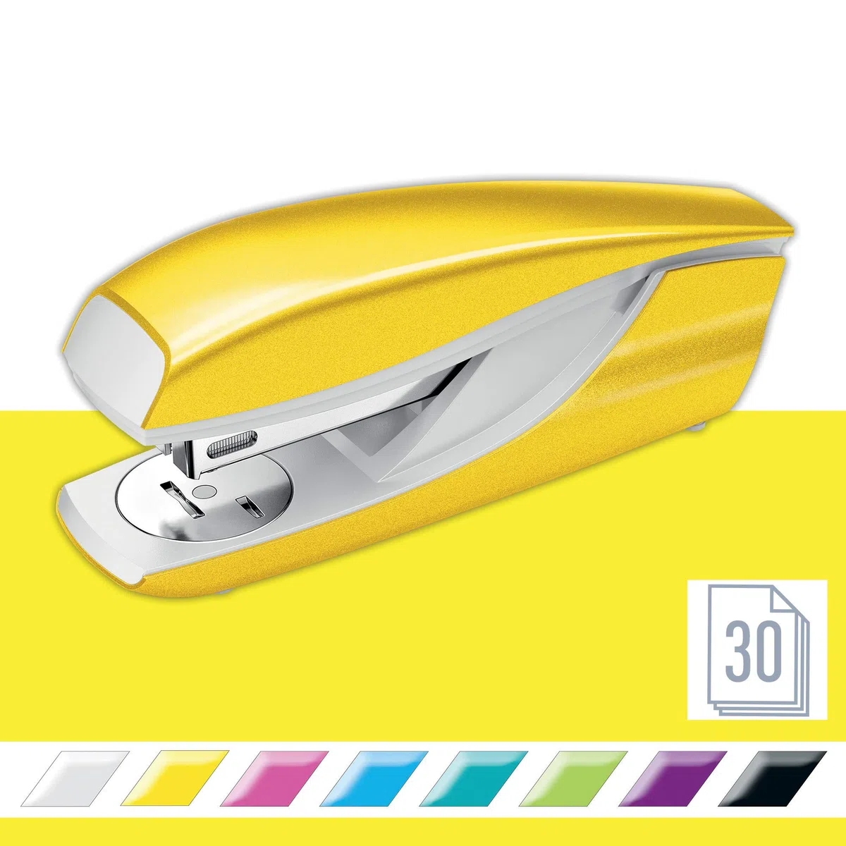 Petrus Heftgerät aus Metall, Heftklammern, 30 Blatt, ergonomischer Metallkörper, Wow-Reihe, 626832 - Gelb