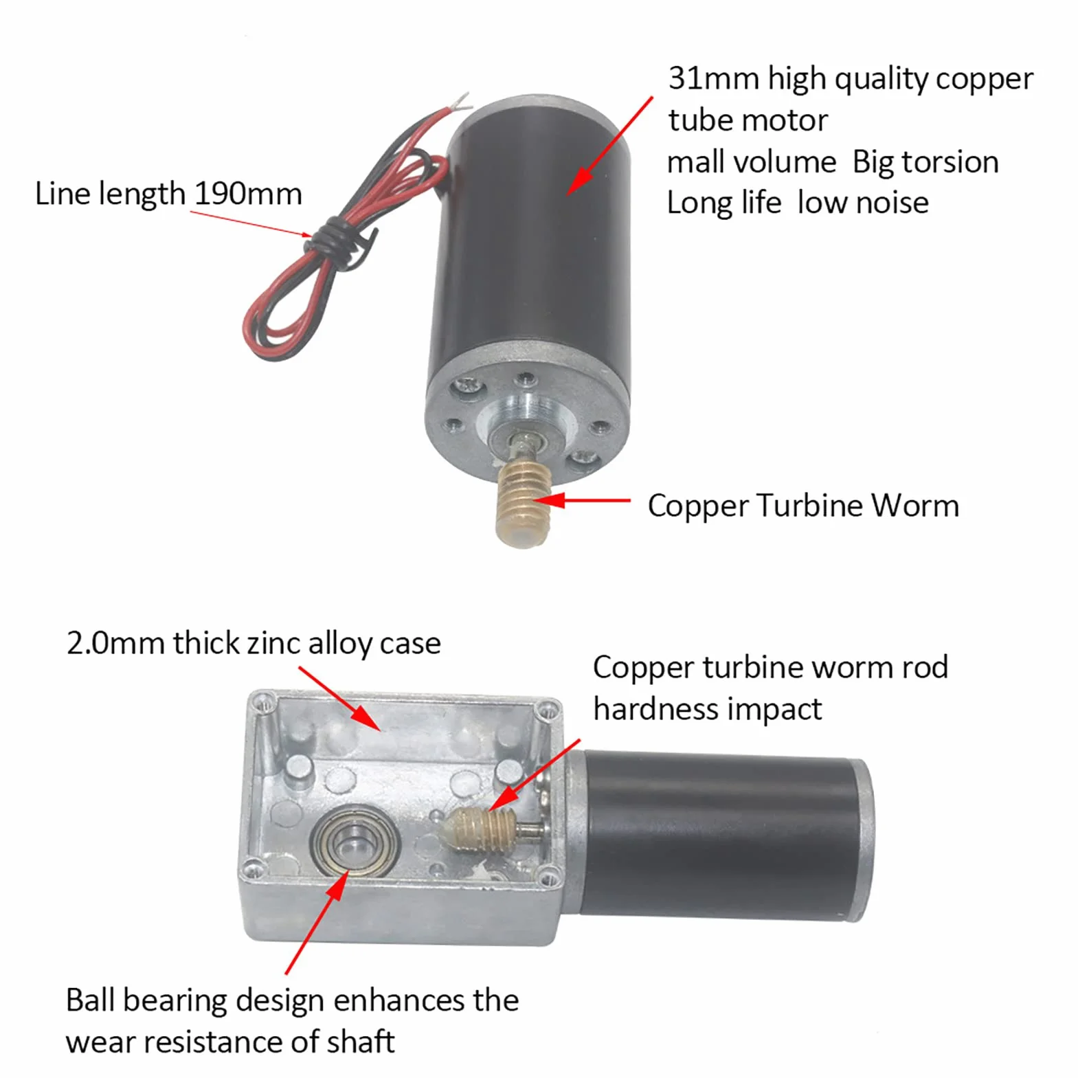 DC 12 V Getriebemotor mit Getriebe, Hohe Torsionsgeschwindigkeit, Reduziert Elektrisches Getriebe, Umkehrbare Schnecke, 8 Mm Welle, Permanentmagnet, Steuert (12 V, 10 U/min)
