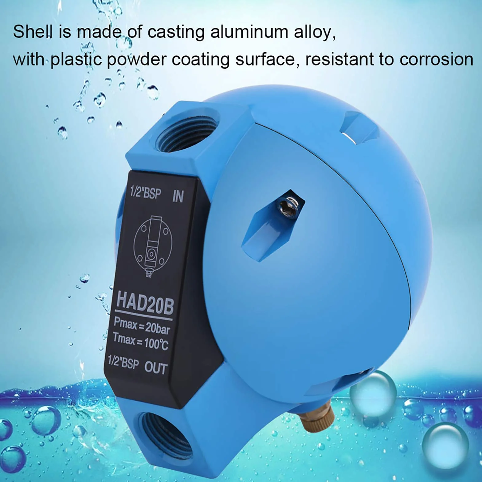 Automatisches Kondensat, Mechanisches Rundes Schwimmer-Ablassventil, 1/2BSP, 400 L/h, 20 Bar, Schwimmerablauf, Rundes Schwimmer-Ablassventil, 1 Stück HAD20B