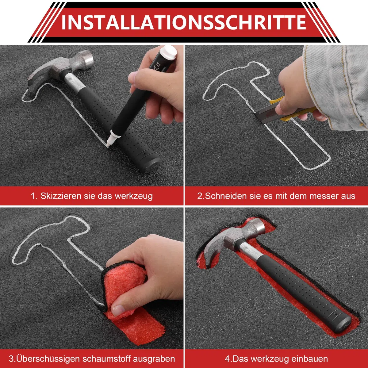 Storystore Schaumstoff Zuschnitt 4 Stück, 40 x 30 x 4cm Werkzeugkisten Schaumstoff Polyethylenschaumstoff Schaumstoffeinlage Werkzeug Kamerakoffer Werkzeugkoffer Schaumstoffplatte