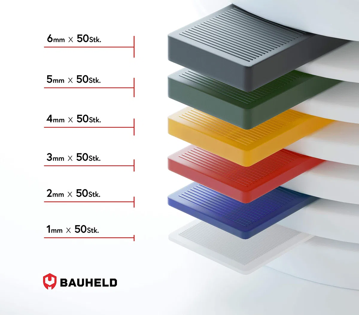 BAUHELD Verglasungsklötze 24x100mm - Set 300 Stück - Fenster-Abstandshalter aus stabilem Kunststoff - Unterleg-Keile mit Feinriffelungen - Als Fensterkeile, Unterlegplatten, Ausgleichsplättchen