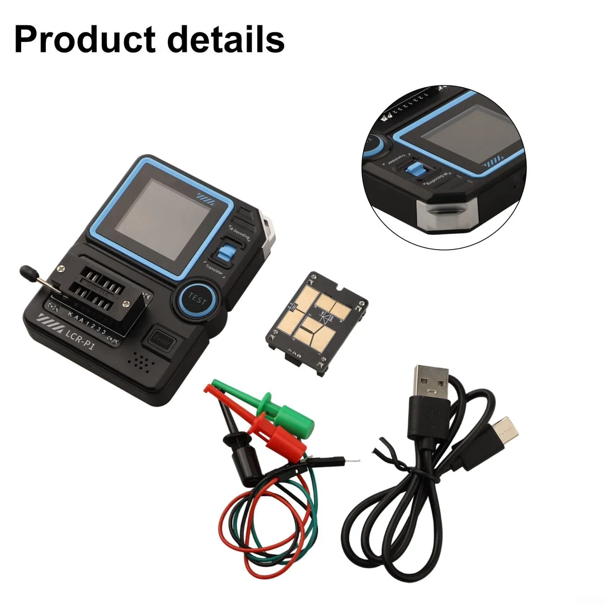 LCR-P1 Komponententester, automatische Identifizierung für Transistoren, MOSFET-Kondensatoren, LCR/ESR-Messgerät mit Grafik-LCD- und USB-Export, 5 V/1 A Aufladung