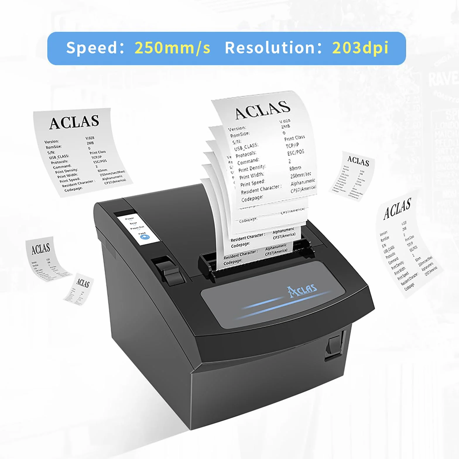 ACLAS Thermodrucker 80mm Quittungsdrucker Auto-Cut Bondrucker mit ESC/POS für registrierkasse kassenschublade (250mm/sec, USB + Ethernet)