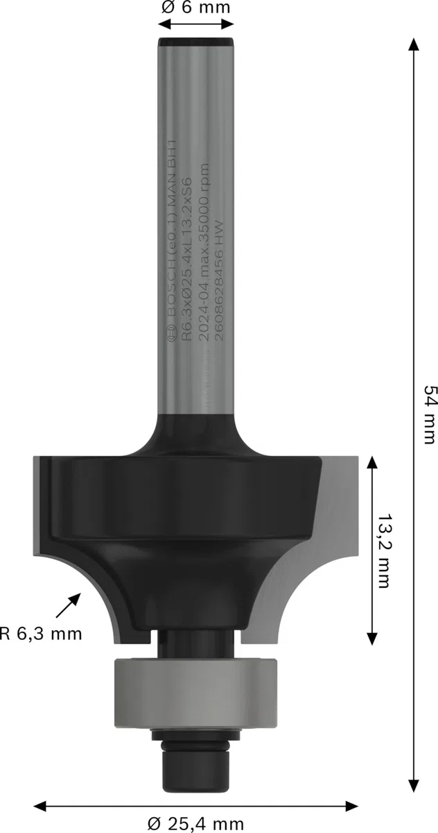 Bosch 1x PRO Abrundfräser (für Weichholz, Hartholz, Ø 25,4 mm, Professional Zubehör Handfräse, Kantenfräse) (Packung mit 2)