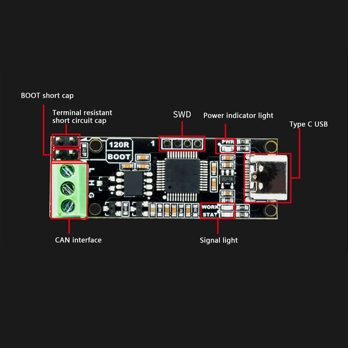 CANable 2.0-Modul, CAN-Analysator, USB-zu-CAN-Adapter, USB-CAN-Analysator-Modul-Konverter-Adapter