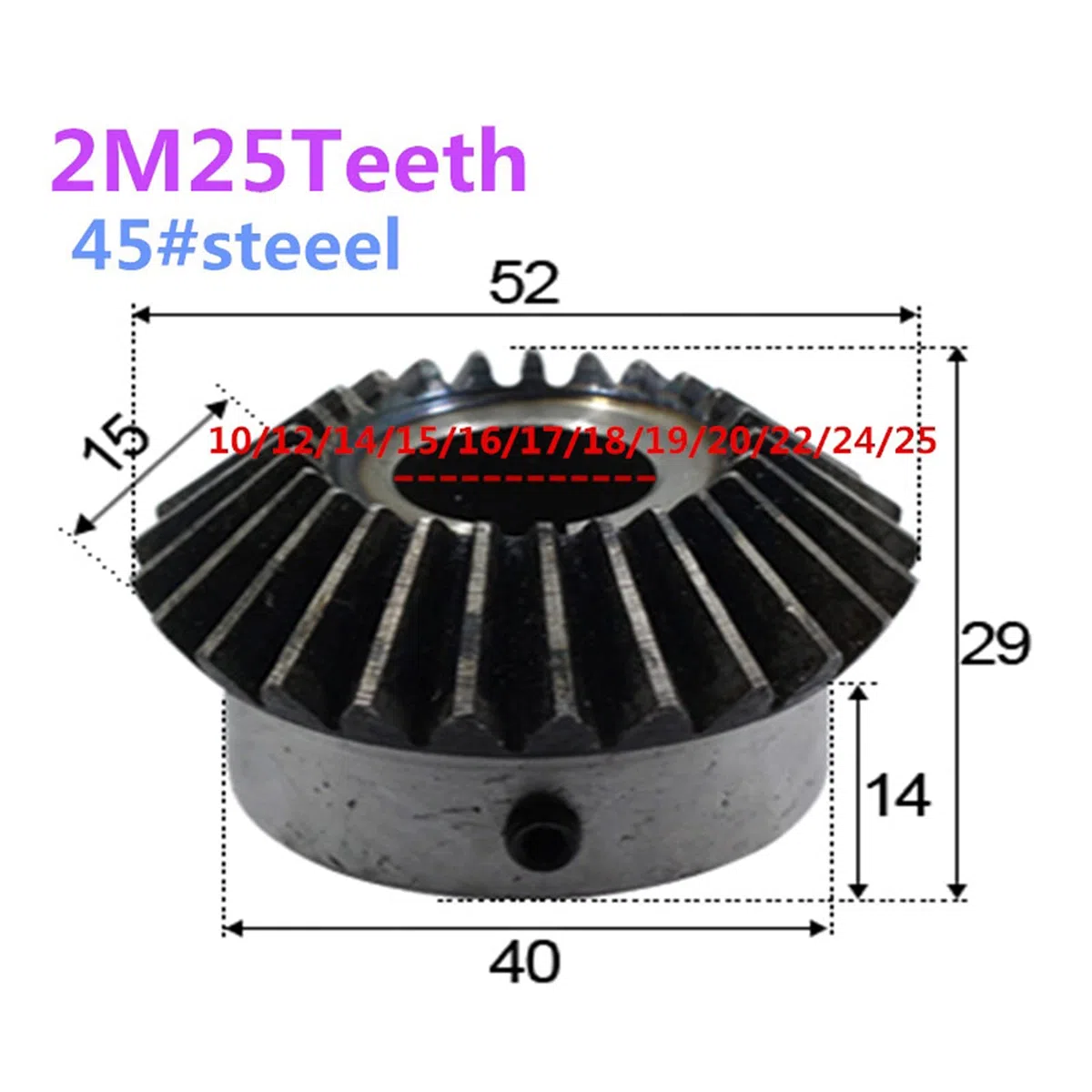 2 Pcs Kegelrad 2 Modulus 25teeth Innenlochdurchmesser 10-22mm Zahnrad 90 Grad Eingriffswinkel Stahl Gears Schraubloch M5