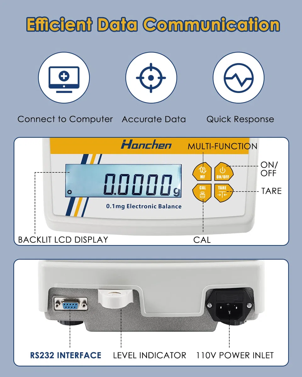 Hanchen Analytical Balance 220gx0,1mg Hochpräzise Analysenwaage Digital Balance Skala für Labor Apotheke Juwelier Chemiefabrik Schule Manuelle Kalibrierung 220V