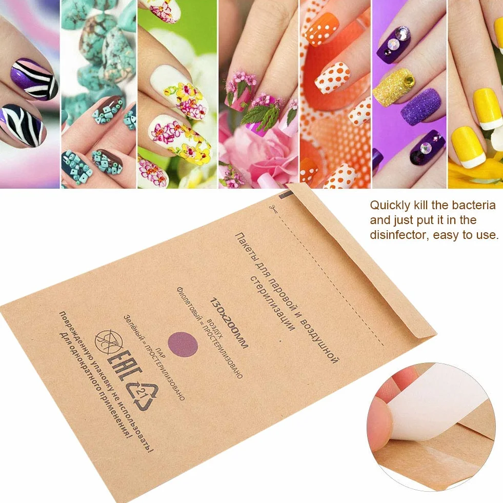 Sterilisationsbeutel für Maniküre und Nagelkunstwerkzeug - 100 Stück Einwegbeutel (130 x 200mm) - Gel-Nagelbeutel Reinigungstasche Ausrüstung