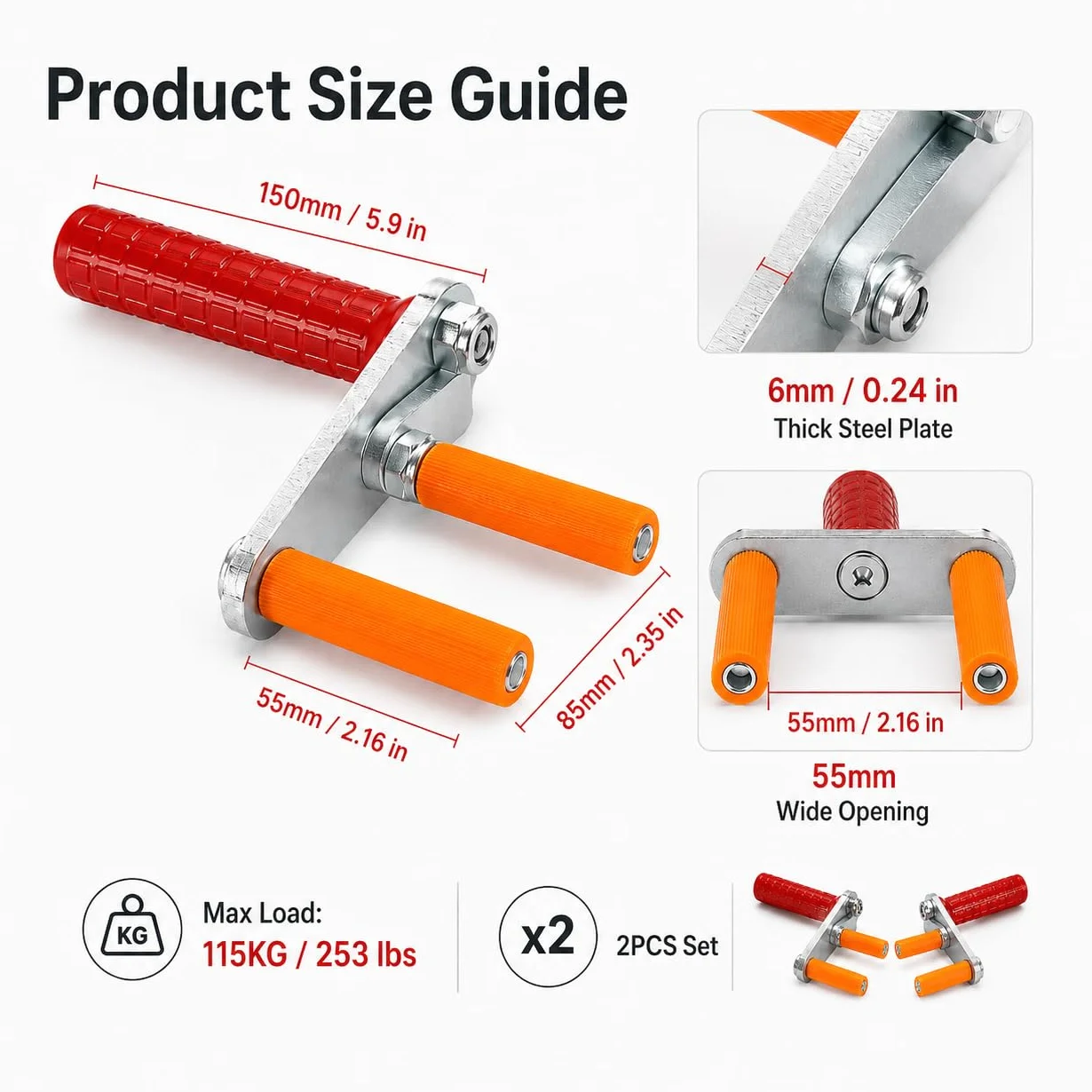 2pcs Plattenträger mit Tragegriff (zwei-Komponenten Griff für sicheren Halt, Paarweise) Board Lifter Eisen Gipskartonplatten Gripper Panel Carrier Plattengreifer für Handlich Transport,Rot