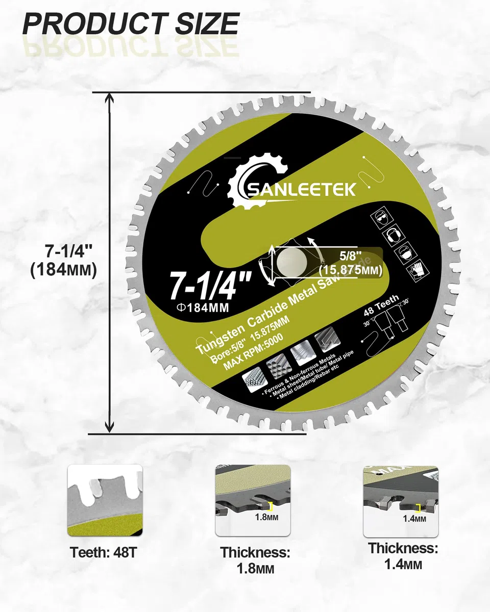 Kreissägeblatt Metall 184mm - TCT Metallkreissägeblatt 48 Zähne Metalltrennscheibe Bohrung 15,875mm für Stahl Eisen Rostfreier Stahl Eisenmetalle Rohre