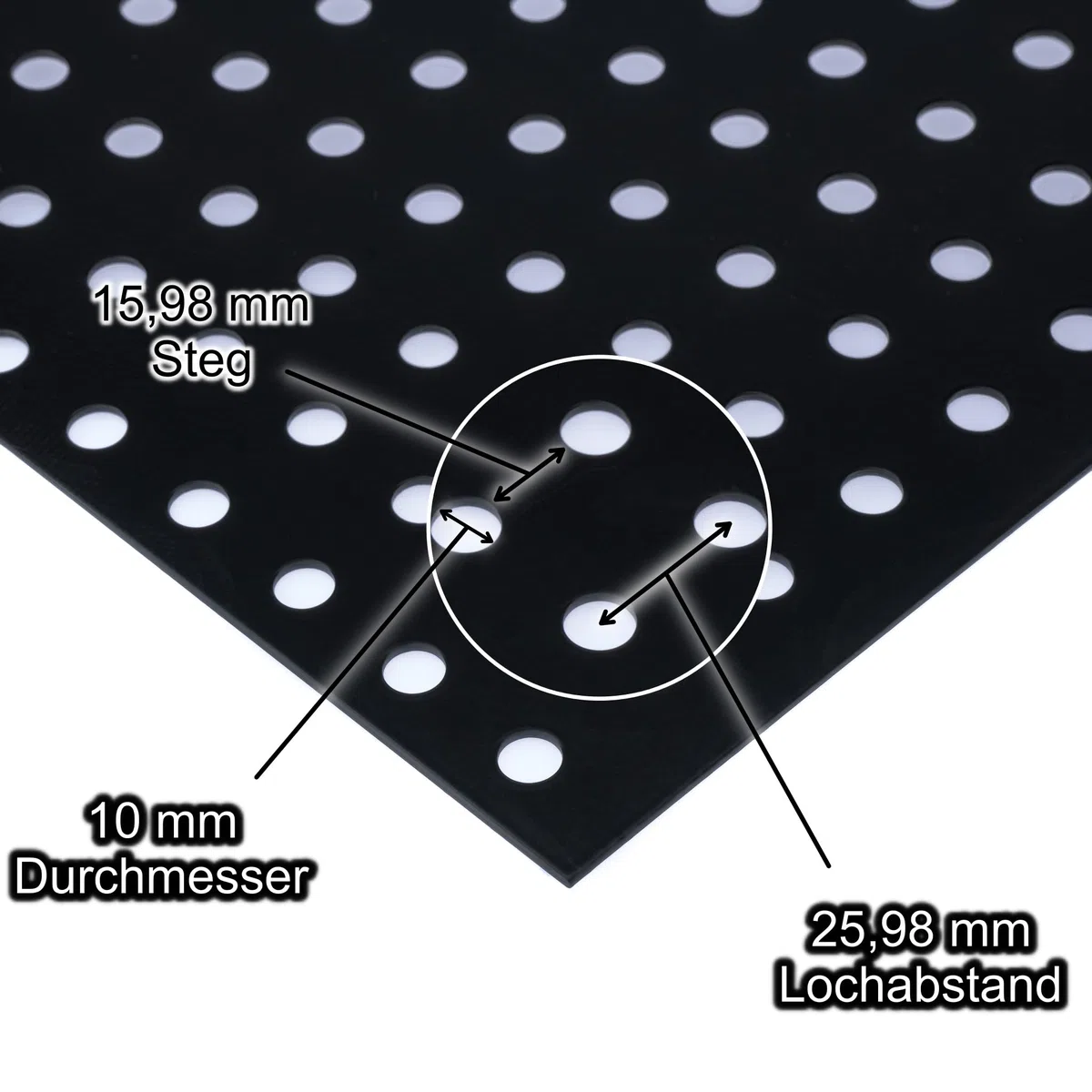 Stahl Verzinkt Lochblech RG10-25,9 Farbig Schwarz RAL 9005 Stahl 1,5 mm dick Blech Zuschnitt nach Maß (500 mm x 350 mm)