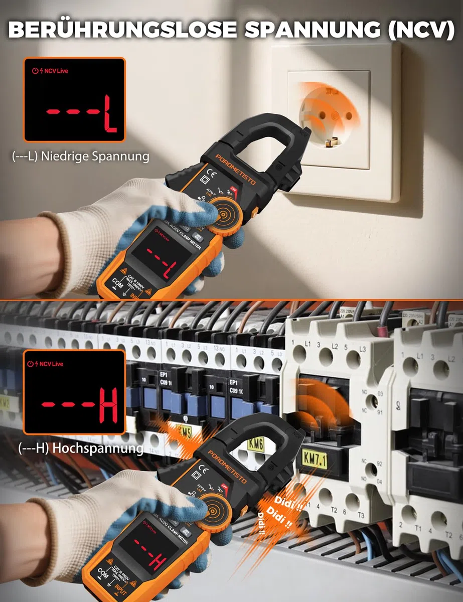CM06PRO Digitales Strommesszange 6000 Counts True RMS, 1000A AC/DC – mit Einschaltstrommessung & NCV – Multimeter für Strom, Spannung, Widerstand, Kapazität, Temperatur, Leitungserkennung