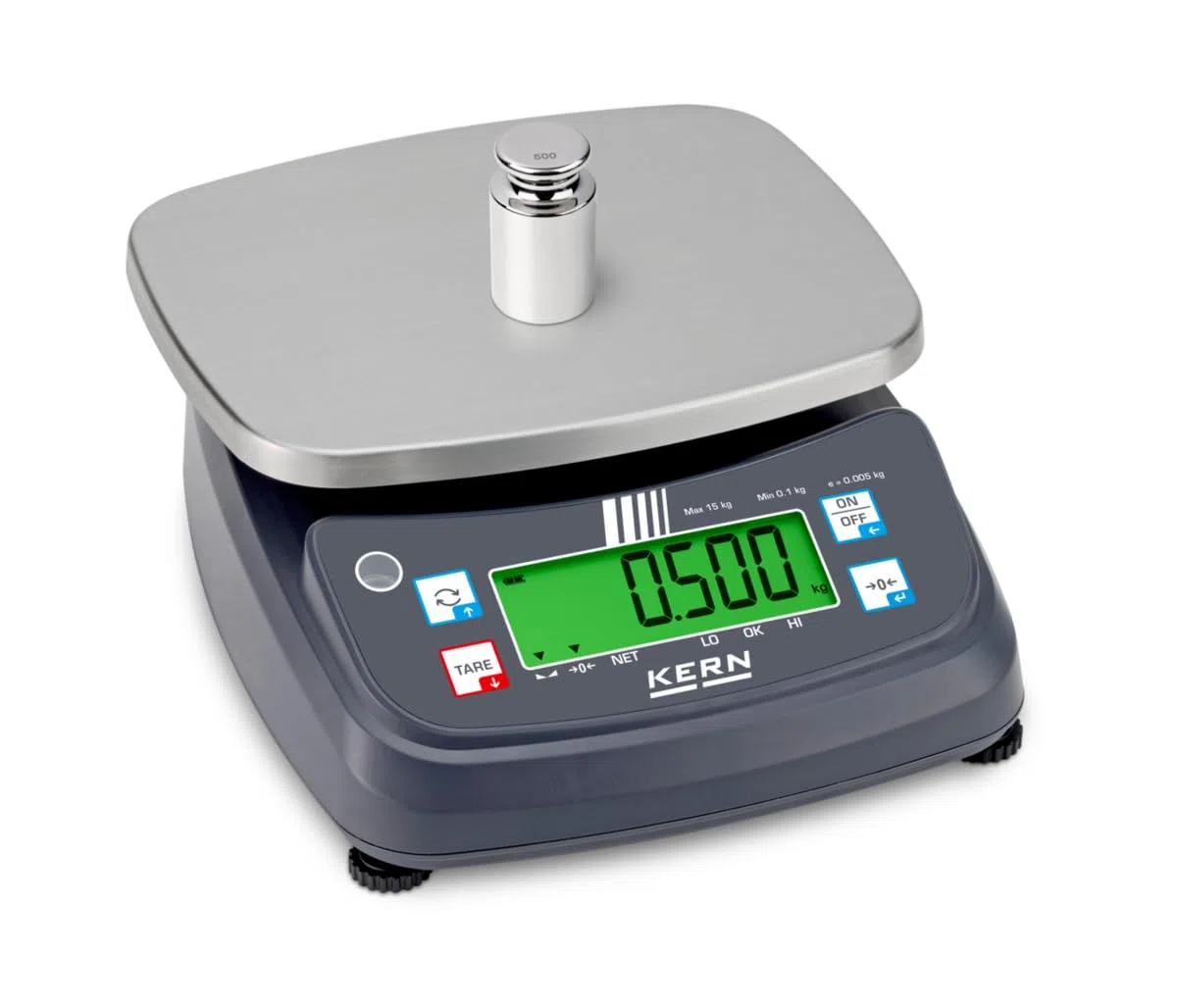 KERN FPB 30K-3 - IP-geschützte Tischwaage mit Checkweighing-Display, Ablesbarkeit [d]: 2 g, Wägebereich [Max]: 30 kg, IP68/IP69K, Farbdisplay für Toleranzwägung, Akku inkl.