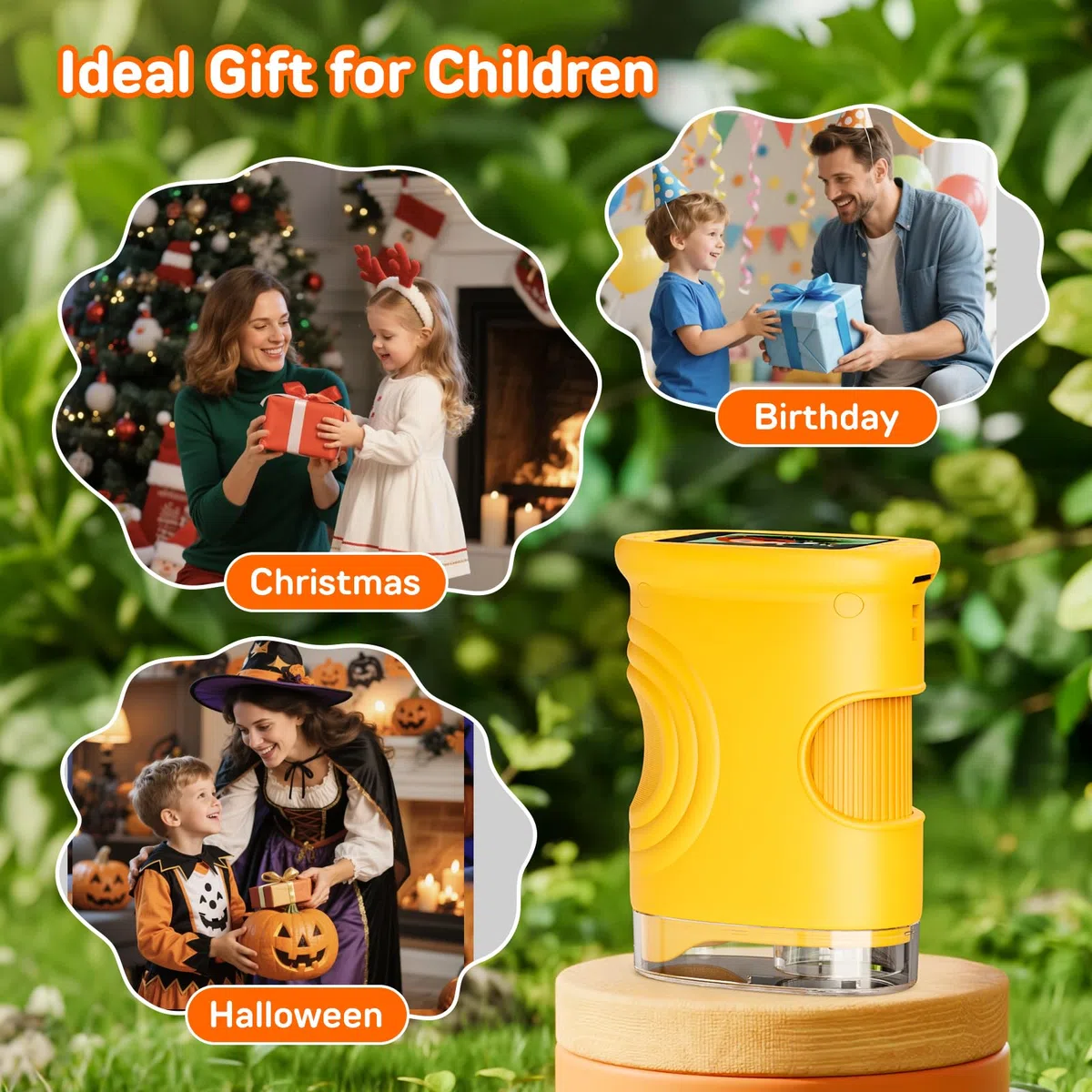 Mikroskop für Kinder, 1080P HD 2.0" Bildschirm Taschenmikroskop, Ashfly Handy Digital Microscope LED Lights -Anschluss an PC, Mini-Mikroskop draussen Geschenke für 4-12 Jährige Orange