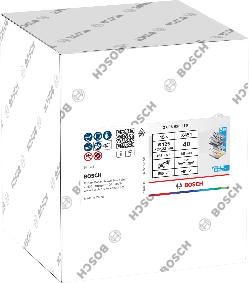 Bosch 15x X451 Fächerschleifscheibe, K40, K60 (für Stahl, Aluminium, Ø 125 mm, Körnung 40, Professional Zubehör Kleiner Winkelschleifer)