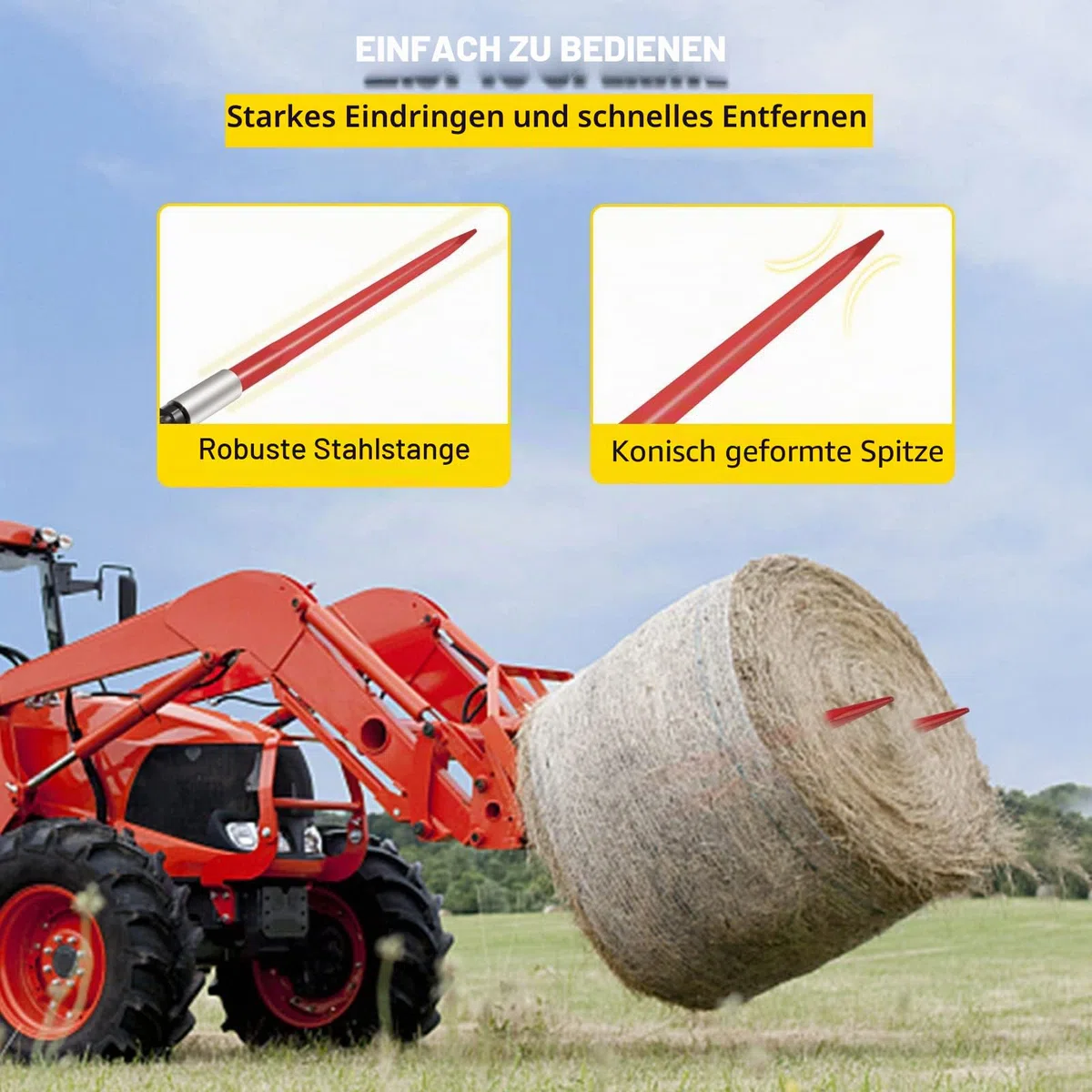 VEVOR Frontladerzinken 4,5 x 99 cm Ballenzinken 1360 kg Kapazität 2er-Set, Schnellbefestigung, quadratische Ballenspieße, rot beschichtete Ballengabeln für Schaufeln, Traktoren, Lader