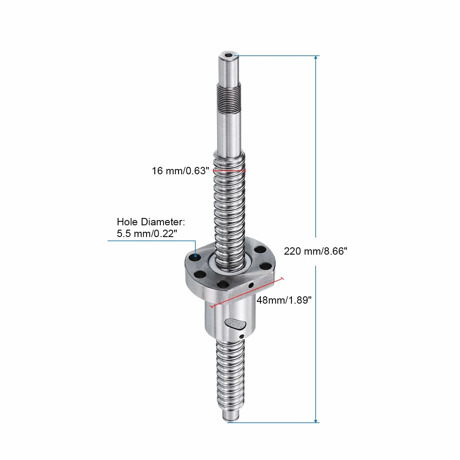 QUARKZMAN BallScrew SFU1605 (Durchmesser 16mm, Steigung 5mm, Länge 220mm) mit Kugelumlaufspindel-Mutter Ball Screw Kit Standard-Endbearbeitung für BK/BF12 CNC-Maschinenteile