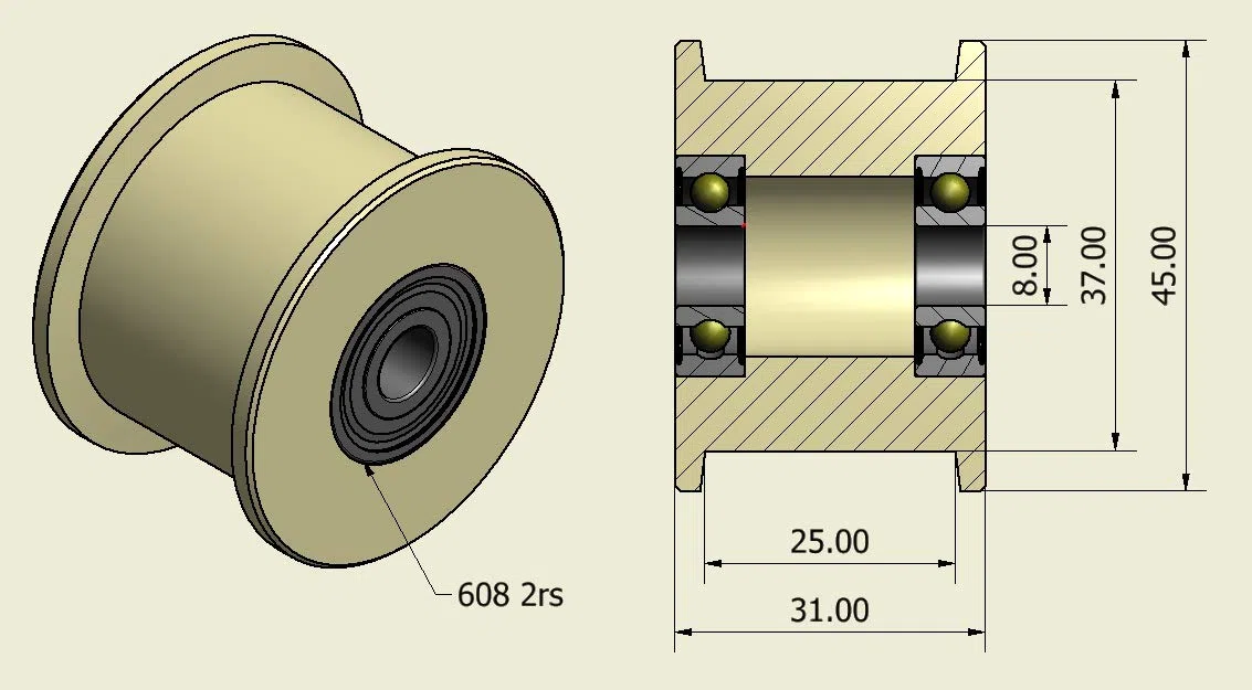 4 Stück Nylon Gurtspanner 45 mm Ø 25 mm Nut 8 mm Lager exakt in der EU gefertigt (45-25-8)