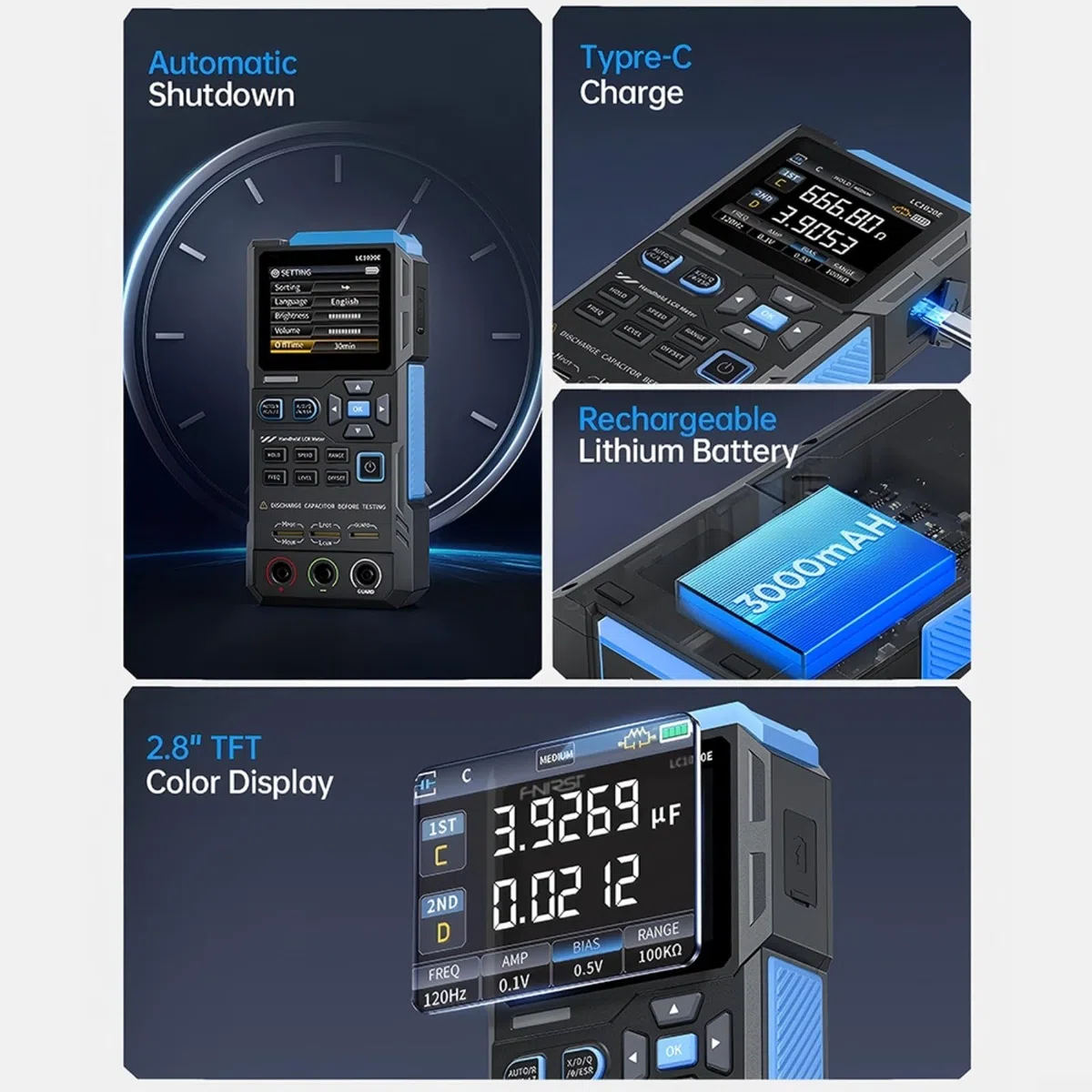 LC1020E Digitaler LCR ESR Tester 0,3% Handmessgerät mit 2,8 Zoll TFT Bildschirm für Induktivitätskapazität Widerstandsmessung im Laborproduktionsbereich (LC1020E in Englisch)
