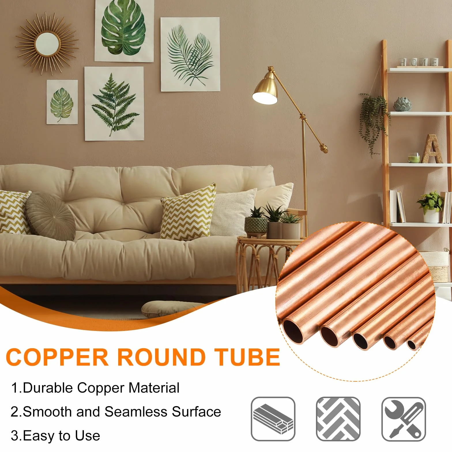 sourcing map Kupfer-Rundrohr, 8 mm Außendurchmesser x 1 mm Wandstärke x 410 mm Länge, reines Kupferrohr, nahtloses Metall, gerades Rohr für Heimwerker, Handwerk, Industrie, Bau