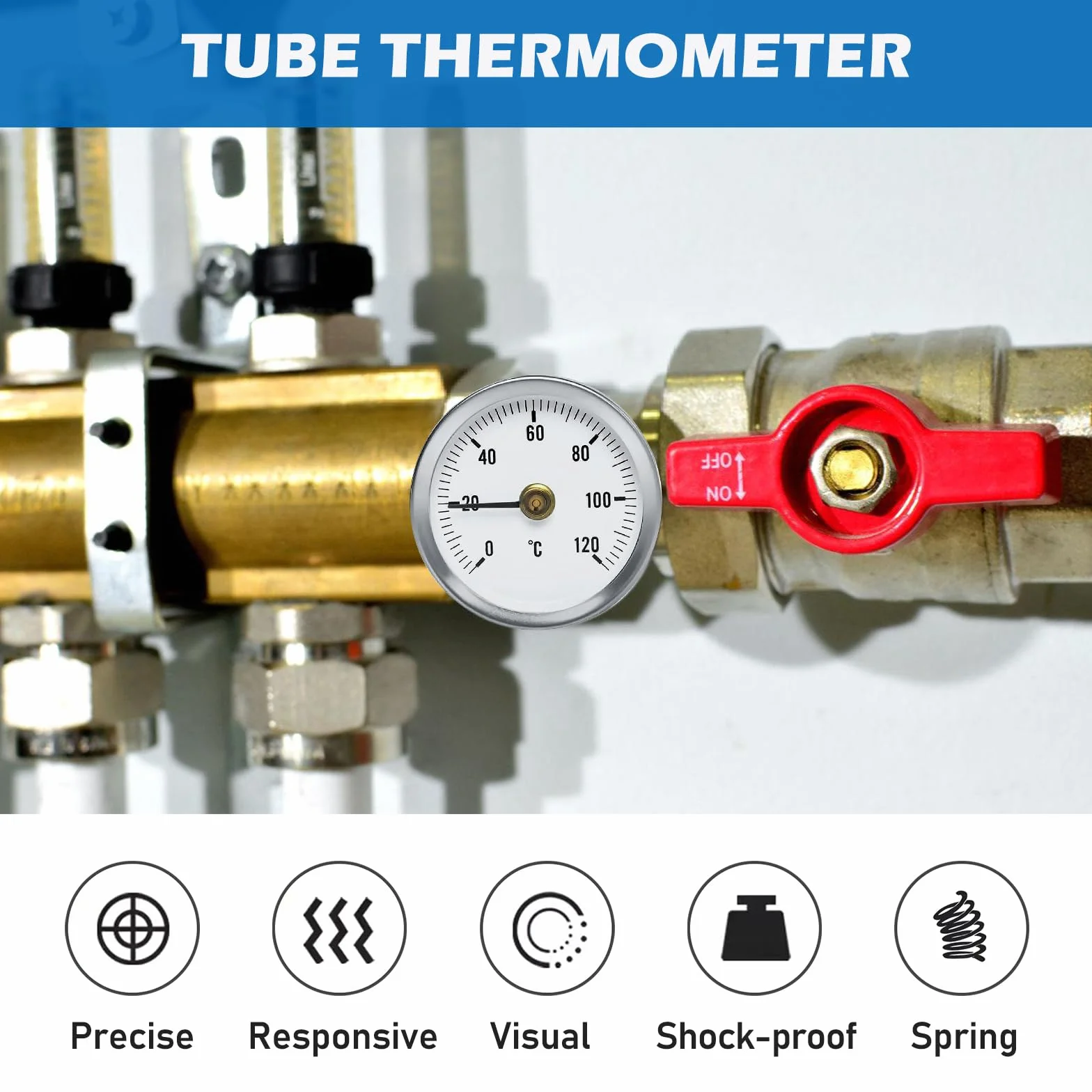 5 Stück Anlegethermometer Heizungsrohr, Rohrthermometer, Temperaturanzeige Mit Clip-On Feder, Mit Aufsteckfeder 63mm Heißes Wasser Rohr Thermometer Zeigerthermometer Für Rohre 0-120℃