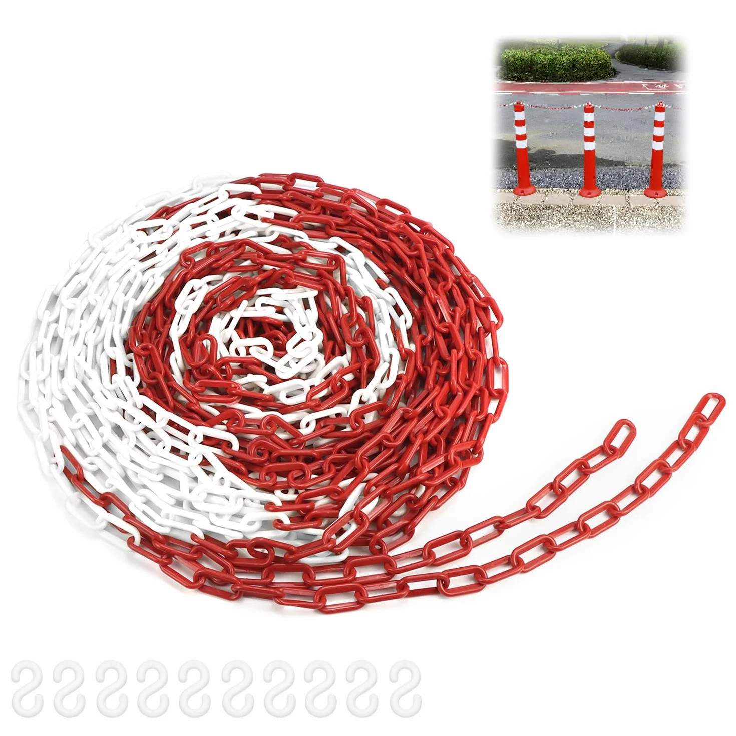 QWORK® Absperrkette aus Kunststoff, 8mm 25M Absperrkette Rot weiß, für Hotels, Parkplätze, Bahnhöfe