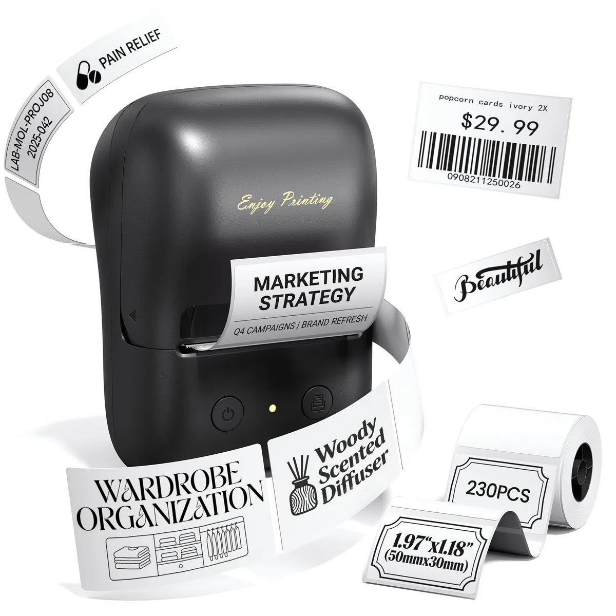 A421 Etikettendrucker für 40x15 bis 50x80 mm Etiketten, Vielseitige App mit 2000+ Symbolen und 300+ Schriftarten, Label Printer für Zuhause & Kleinunternehmen, Bluetooth Kompatibel mit iOS & Android
