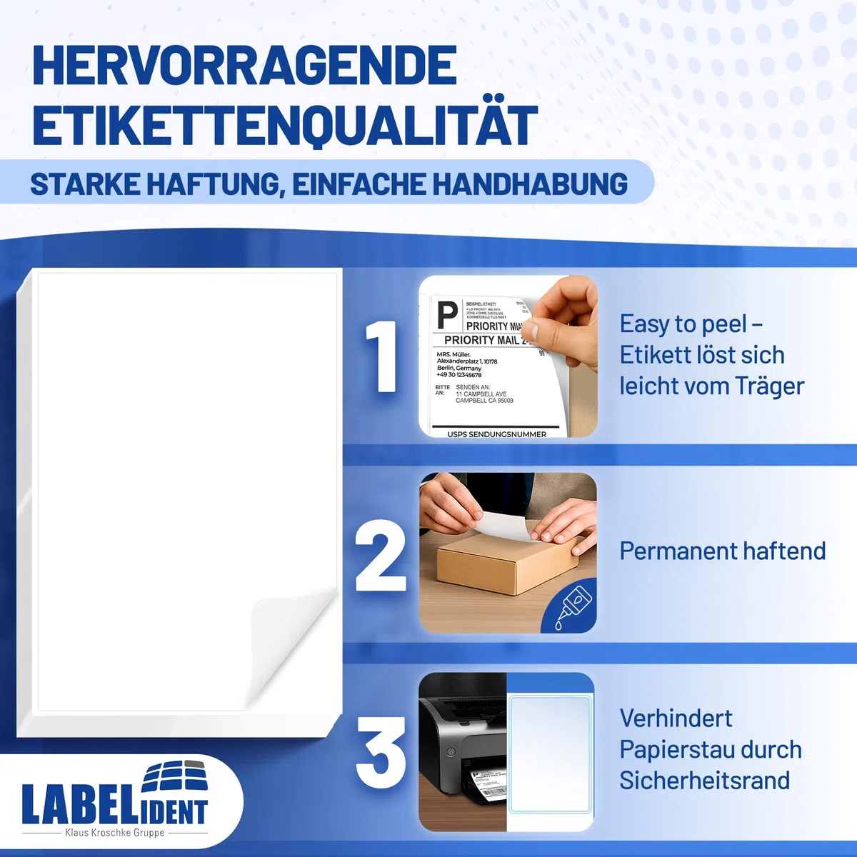 Labelident Versandetiketten auf DIN A5 Bogen, weiß - 210 x 148 mm - 1.000 Papier Etiketten auf 1.000 Blatt, selbstklebende Versandlabels A5 für DHL, DPD, Fedex, GLS, Hermes, UPS