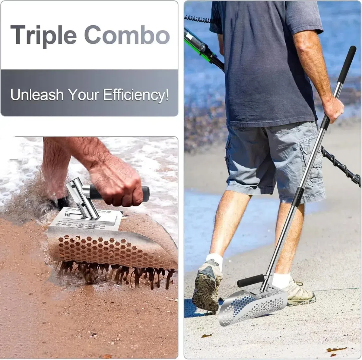 Sandlöffel Set mit Breitem Edelstahlmessgerät, Langer Stahlgriff, für Unterwasserschatzsuche