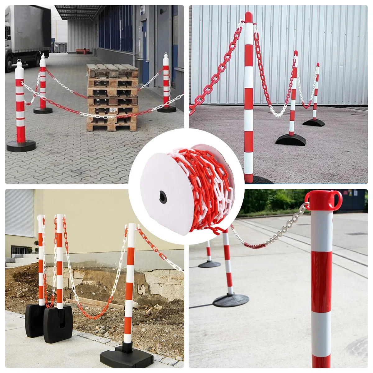 APACALI 25M Absperrkette Rot Weiß Kunststoff, 8mm Warnkette Plastikkett, Kunststoffkette zum Absperren, Kunststoff Absperrkette von Flächen, Gut Sichtbar, Stabil und Handlich