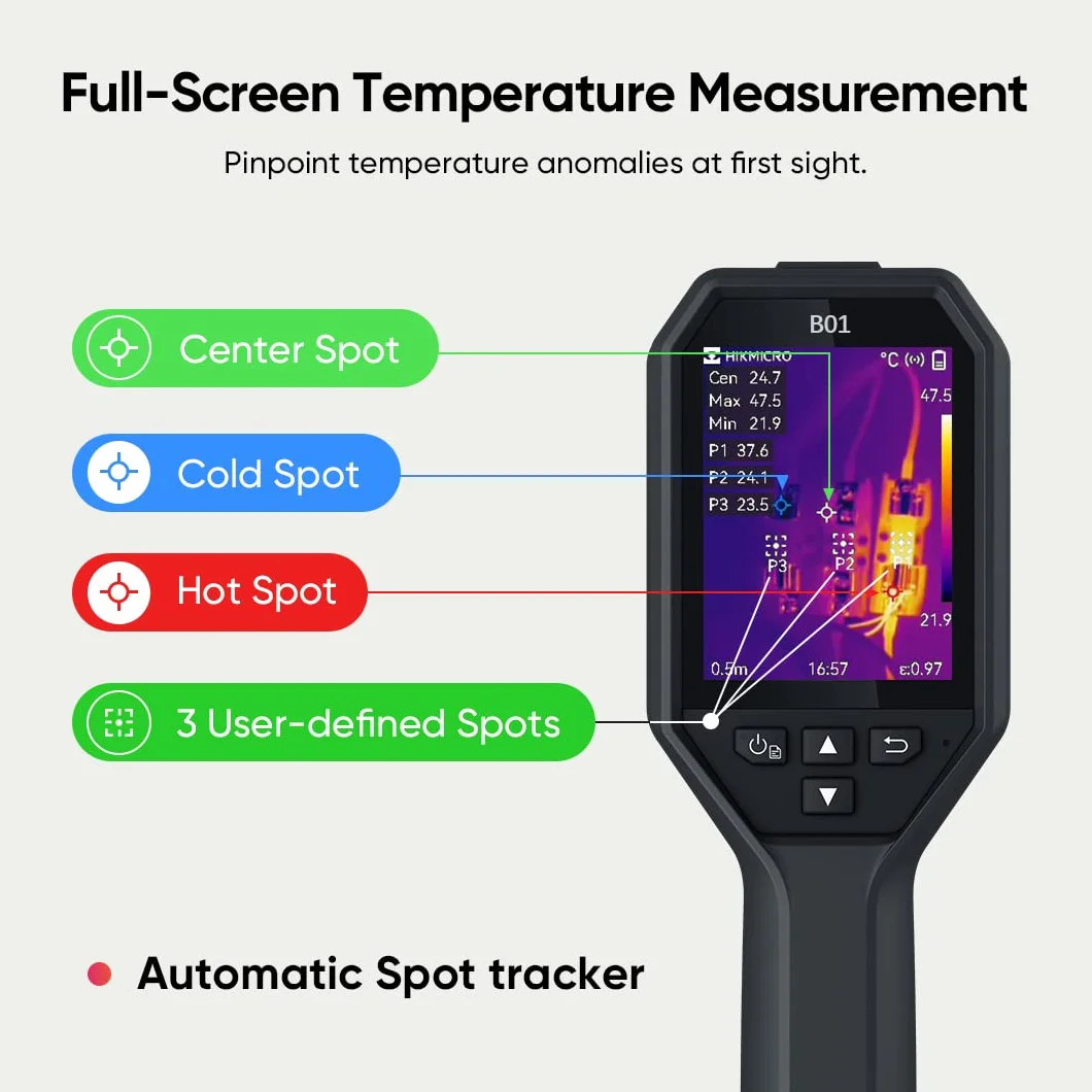 HIKMICRO Wärmebildkamera B01 256 x 192 IR Auflösung, 25 Hz Bildwiederholrate, Wifi Handheld Infrarot-thermokamera 49.152 Pixel 3.2 Zoll LCD Bildschirm wärmebildkameras