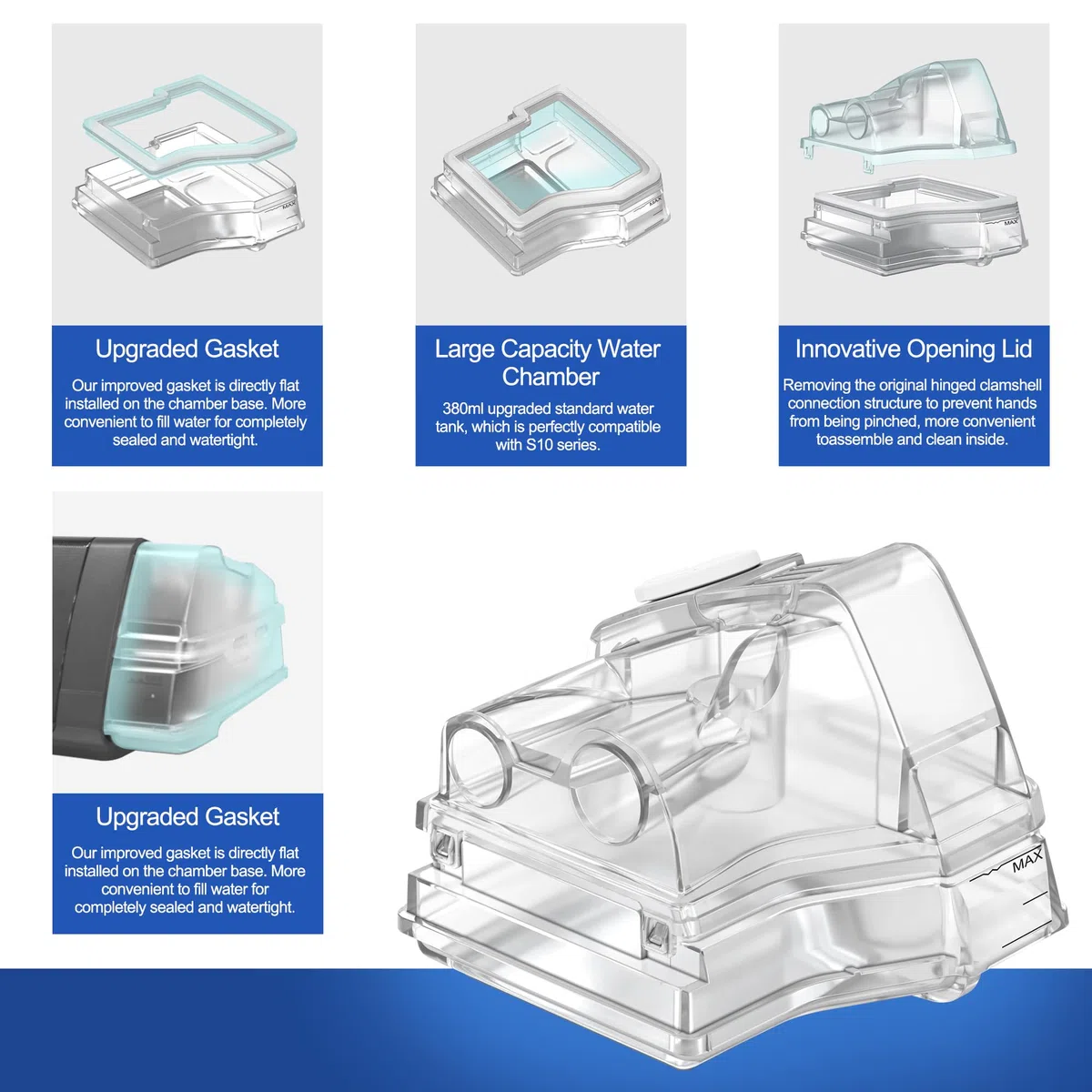 Ersatz-Wasserkammer für AirSense 10, Wassertank für aircurve 10 mit Einfüllöffnungen, Hochwertiges CPAP Zubehör von BlessEase