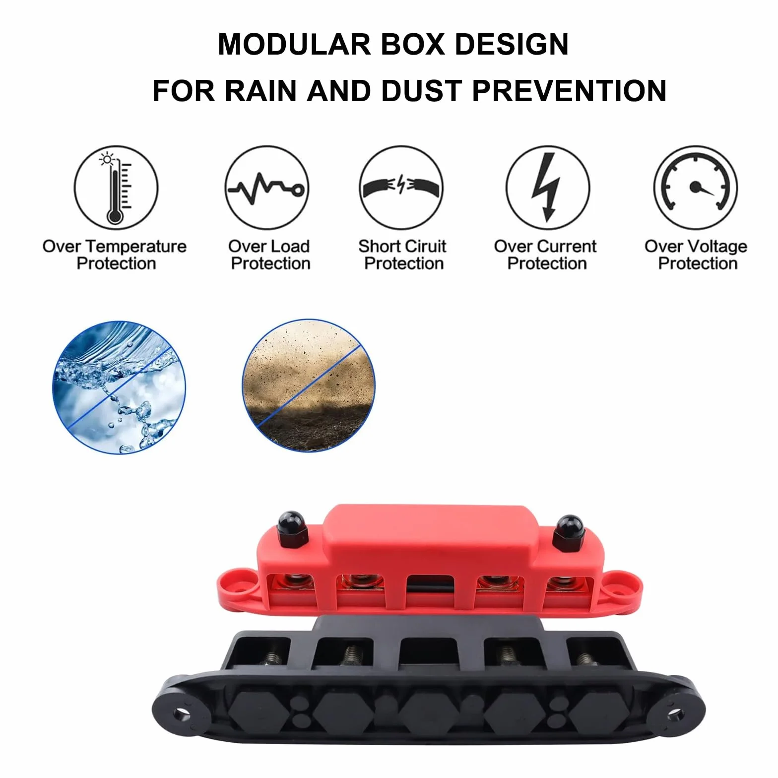 12V-48V DC Sammelschienen Verteilerblock 300A BusBar Box mit 4 x M8 Klemmenbolzen Hochleistungsmodul,Stromverteilungsblock Erdungsstrom für Auto RV LKW Boat Yacht (Rot Schwarz, 2PCS)