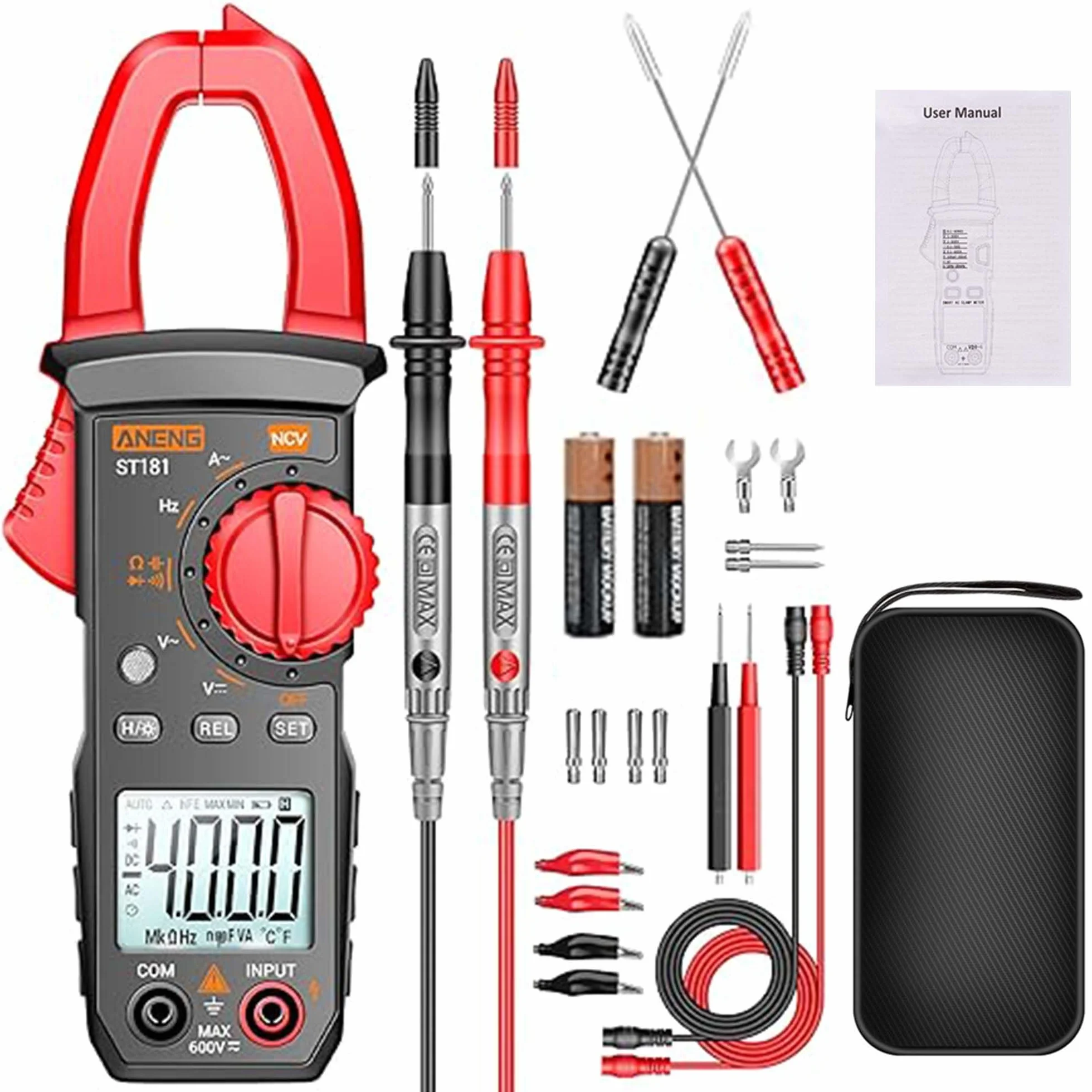Digitales Stromzange AC DC Multimeter: True-RMS 4000 Counts Strommesszange Amperemeter mit Automatischer Bereichswahl zum Messen von AC/DC-Spannung Strom Widerstand Kapazität Durchgang NCV-Erkennung