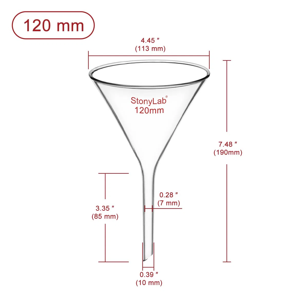 stonylab Glas Trichter, 2er Pack Schwerwandiges Borosilikatglas Kurzstiel Filtertrichter Labor Glaswaren, Durchmesser 120 mm